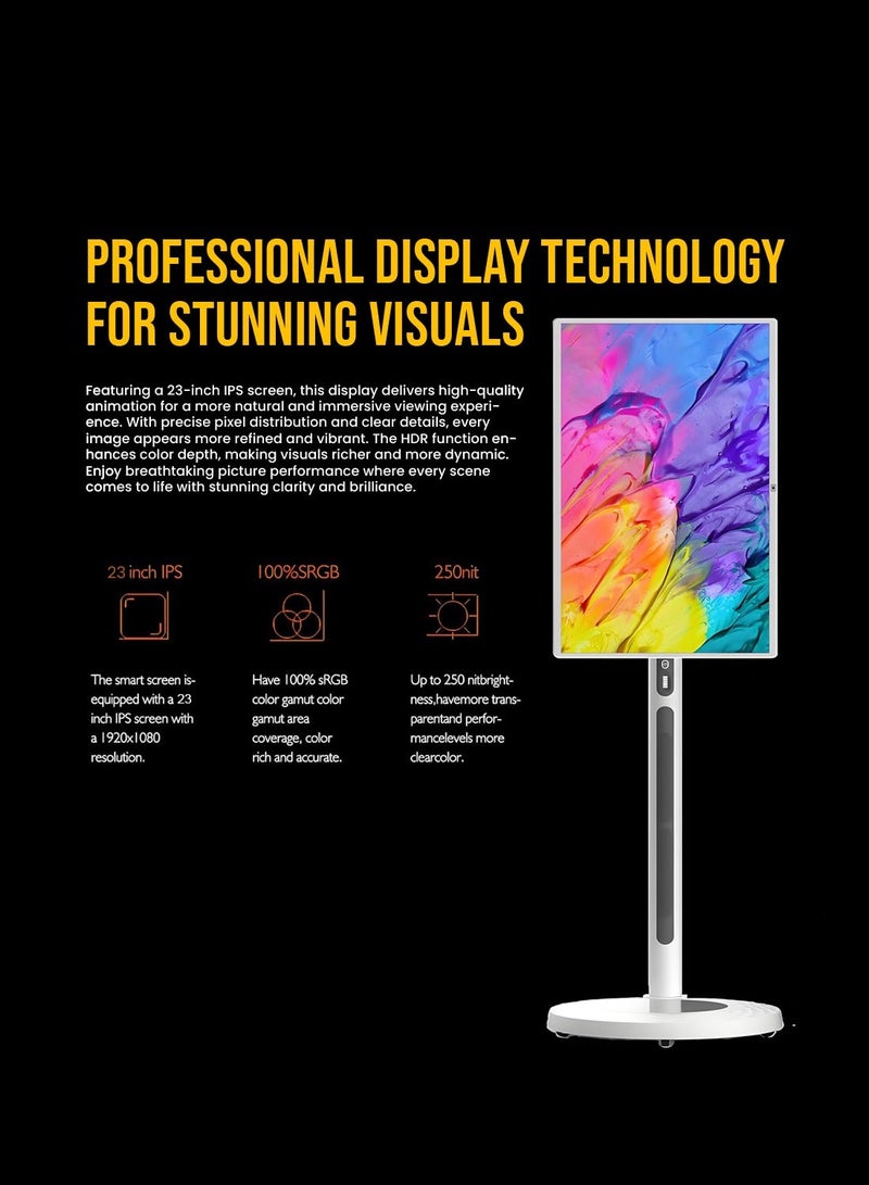 Crony TX32-1 32"Portable Smart TV White Smart Android 12 Touchscreen Display – 10-Point Multi-Touch, 48MP HD Camera, 8GB+128GB, 145000mAh Battery (8H Use) – Adjustable Stand with 20° Diagonal/45° Horizontal/90° Vertical Tilt & 20cm Height – HDMI/USB-C/Bluetooth/Dual-Band Wi-Fi – Electronic Whiteboard, Multi-Screen Co-Working, Cast Screen & iPhone/Android Support - Image 4